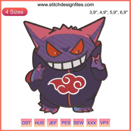 Gengar Pokémon Costume with Uchiha Itachi Logo Embroidery Design | Machine-Ready Pattern