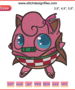 Purin Pokemon x Nezuko Kamado Logo Embroidery Machine File featuring Pokemon's Jigglypuff and Anime Demon's Nezuko design.