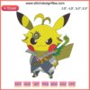 Pikachu dressed as Meliodas from Nanatsu no Taizai, featuring detailed anime logo embroidery design. Perfect for cosplay fans.