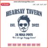 Johnny Depp Hearsay Tavern 2022 Mega Pints Logo Embroidery Design; sleek cursive text, beer mug illustration, digital file.