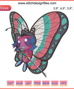 Kochou Shinobu Kimetsu No Yaiba Anime Embroidery Design, Intricate Machine Stitching, Butterfly Motif, Digital Art File