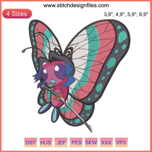 Kochou Shinobu Kimetsu No Yaiba Anime Embroidery Design, Intricate Machine Stitching, Butterfly Motif, Digital Art File