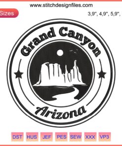 Grand Canyon Arizona Logo Embroidery Design | National Park Embroidery File | Arizona Canyon Digital Embroidery Pattern