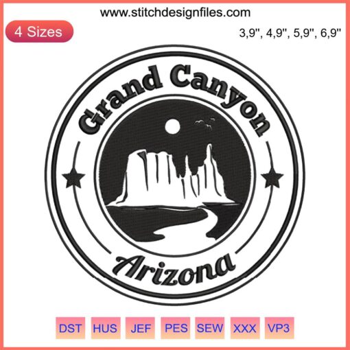 Grand Canyon Arizona Logo Embroidery Design | National Park Embroidery File | Arizona Canyon Digital Embroidery Pattern