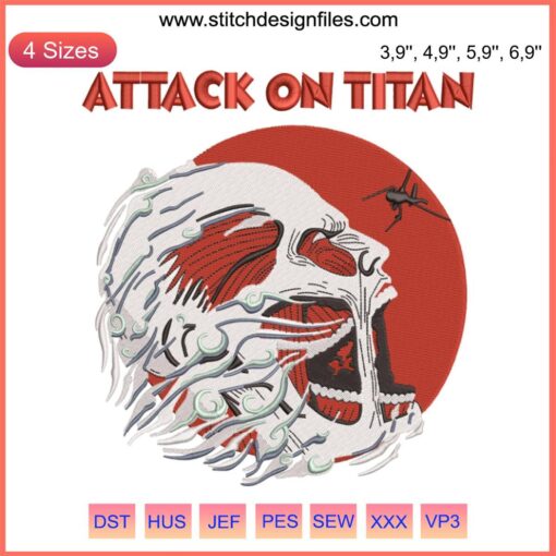 Attack on Titan Face Poster Anime Embroidery Design File, featuring iconic character face, perfect for embroidery machine download.