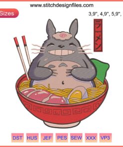 Totoro Ramen Disney Embroidery Design for Machine, Cute Anime Character Eating Ramen, Digital Sewing Pattern, Instant Download.