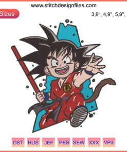 Son Goku Embroidery Design File for Machine | Dragon Ball Anime Style | High-Quality Dragon Ball Goku Stitch Pattern