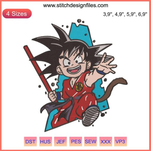 Son Goku Embroidery Design File for Machine | Dragon Ball Anime Style | High-Quality Dragon Ball Goku Stitch Pattern