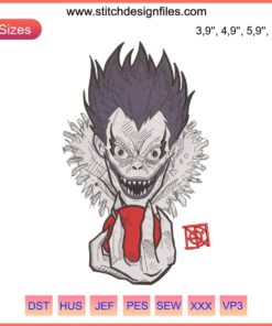 Ryuk Embroidery Design File for Death Note Fans | Compatible with Embroidery Machine | Detailed Anime Character Stitching