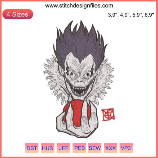 Ryuk Embroidery Design File for Death Note Fans | Compatible with Embroidery Machine | Detailed Anime Character Stitching