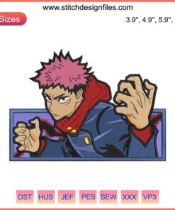 Itadori Yuji Embroidery Design, Anime Jujutsu Kaisen Machine File, Unique Anime Stitching, Popular Jujutsu Hero Pattern