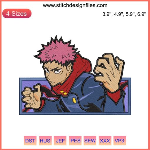 Itadori Yuji Embroidery Design, Anime Jujutsu Kaisen Machine File, Unique Anime Stitching, Popular Jujutsu Hero Pattern