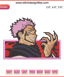 Ryomen Sukuna Jujutsu Kaisen Anime Embroidery Design | Machine Download | Colorful Embroidery Pattern for Anime Fans
