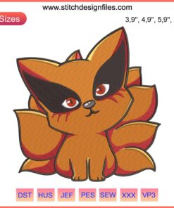 Naturo Baby Kurama Anime Embroidery Design File for Embroidery Machine | Kawaii Fox Character Embroidery Pattern