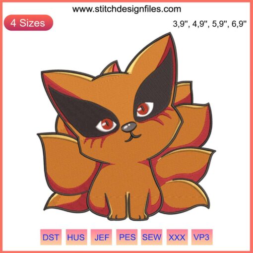 Naturo Baby Kurama Anime Embroidery Design File for Embroidery Machine | Kawaii Fox Character Embroidery Pattern