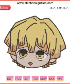 Chibi Zenitsu Embroidery Design - Cute Demon Slayer Agatsuma Zenitsu Chibi Art for Kimetsu no Yaiba Embroidery Patterns