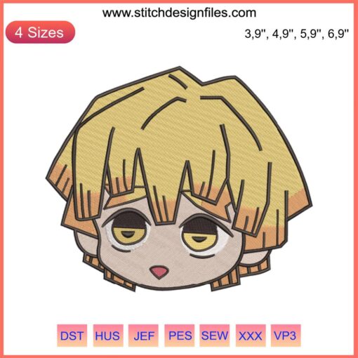 Chibi Zenitsu Embroidery Design - Cute Demon Slayer Agatsuma Zenitsu Chibi Art for Kimetsu no Yaiba Embroidery Patterns