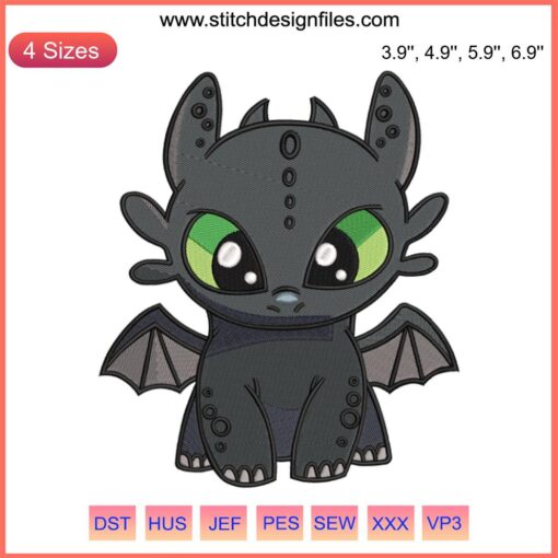 Chibi Toothless Baby Dragon Embroidery Design for Machine stitching, Cute & Adorable Fantasy DIY Pattern Download.