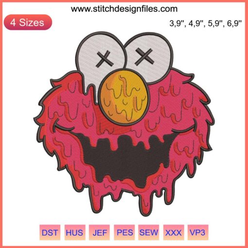Elmo Face Muppet Embroidery Design for Machine Embroidery, Red Furry Monster, Kids' Clothing Decor, Cartoon Character Stitch Pattern.