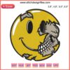 Smiley Face Skull Embroidery featuring a happy skull design with a vibrant smiley face motif. Perfect for unique, quirky art lovers.