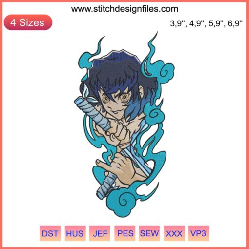 Hashibira Inosuke Demon Slayer Anime Embroidery Design featuring bold boar mask and intricate detailing.