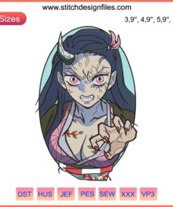 Kamado Nezuko Demon Slayer Anime Embroidery Design | Machine File | Detailed Stitching Pattern | Ideal for Fan Projects