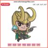 Chibi Loki Embroidery Design File: Marvel Disney Loki machine embroidery with cute chibi style, vibrant colors, and detailed patterns.