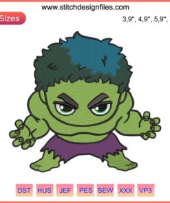 Hulk Chibi Marvel Avengers Embroidery Design for Machine | Cute Green Hulk with Big Eyes | DIY Marvel Sewing Project