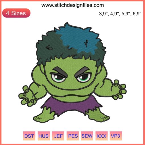Hulk Chibi Marvel Avengers Embroidery Design for Machine | Cute Green Hulk with Big Eyes | DIY Marvel Sewing Project