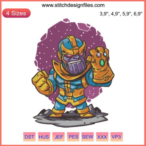 Chibi Thanos Embroidery Design File for Embroidery Machines | Avengers Thanos with Infinity Gauntlet | Marvel Villain Stitchable
