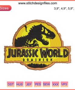 Jurassic World Dominion & Park Embroidery Design | T-Rex Silhouette | Embroidery Machine File | Dinosaur Themed Pattern