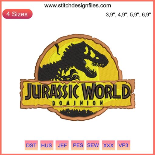 Jurassic World Dominion & Park Embroidery Design | T-Rex Silhouette | Embroidery Machine File | Dinosaur Themed Pattern