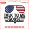 "Talk To Me Goose Embroidery showcases Top Gun-inspired patriotic sunglasses design, ideal for aviation fans and embroidery enthusiasts."