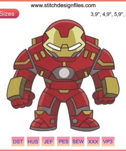 Chibi Iron Man Embroidery Design: Cute Marvel Avengers Digital File, Ideal for DIY Crafting and Sewing Projects.