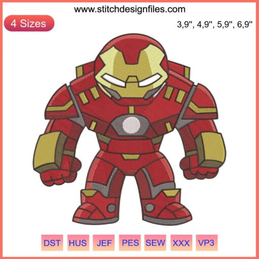 Chibi Iron Man Embroidery Design: Cute Marvel Avengers Digital File, Ideal for DIY Crafting and Sewing Projects.