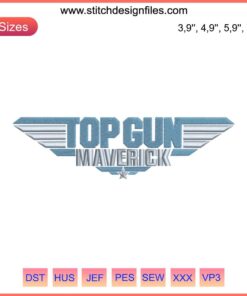 Top Gun Maverick Logo Embroidery Design File: Custom Machine Stitching, Aviation-Inspired Patch, High-Quality Digital Design