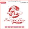 Stranger Things Surfer Boy Pizza embroidery design file for embroidery machines; vibrant pizza logo with retro style.