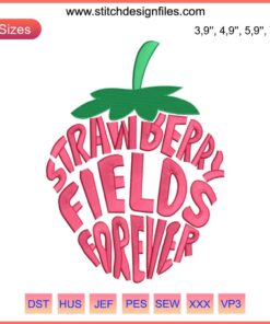 Strawberry Fields Forever Embroidery Design File for Machine: Vibrant Strawberry Cluster with Green Leaves, Instant Download