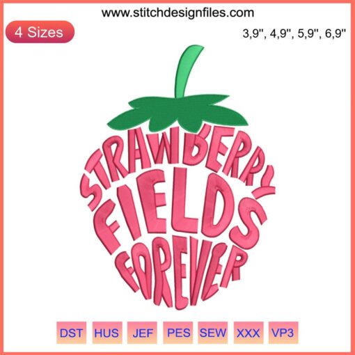 Strawberry Fields Forever Embroidery Design File for Machine: Vibrant Strawberry Cluster with Green Leaves, Instant Download