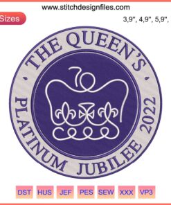 Queen's Platinum Jubilee 2022 Logo Embroidery Design File, Machine Pattern, Royal Purples, Crowns, Commemorative Emblem