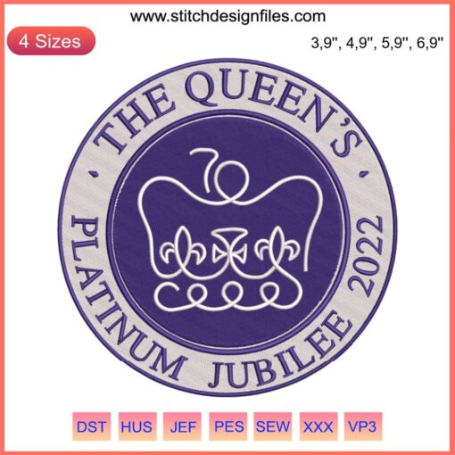 Queen's Platinum Jubilee 2022 Logo Embroidery Design File, Machine Pattern, Royal Purples, Crowns, Commemorative Emblem