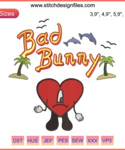 Bad Bunny Sad Heart Embroidery Design | Valentine's World's Hottest Tour | Digital File | Unique Heart Pattern | Trendy Art