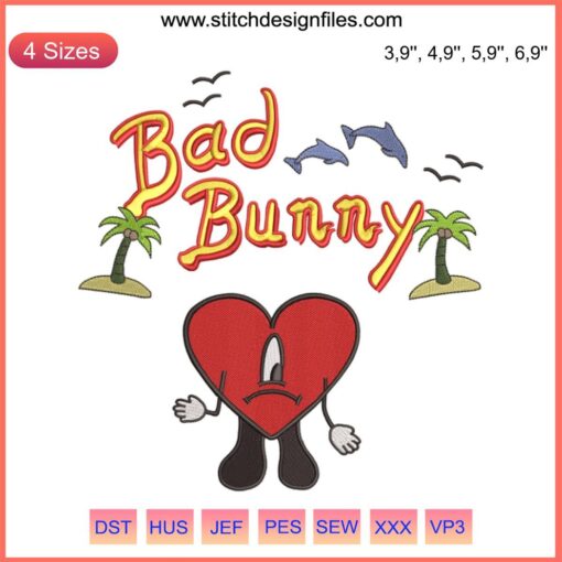 Bad Bunny Sad Heart Embroidery Design | Valentine's World's Hottest Tour | Digital File | Unique Heart Pattern | Trendy Art