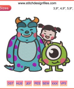 Monsters University Embroidery Design File for Embroidery Machines - Mike & Sulley Characters, Disney Pixar, Digital Download.