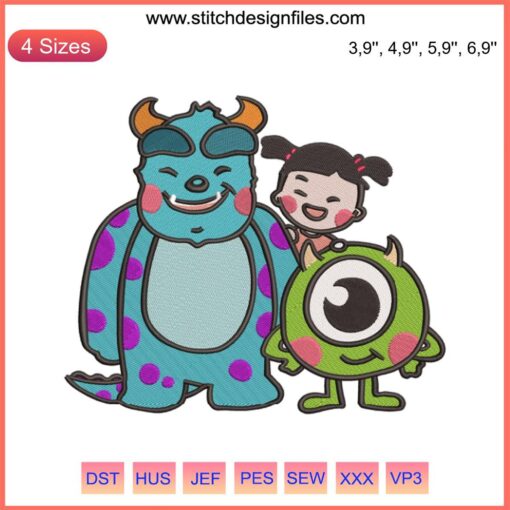 Monsters University Embroidery Design File for Embroidery Machines - Mike & Sulley Characters, Disney Pixar, Digital Download.