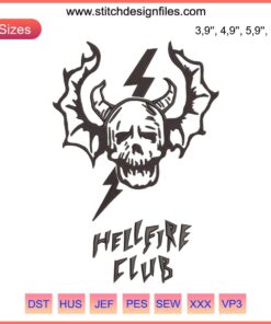 Hellfire Club Stranger Things Logo Embroidery, Black Design File featuring iconic sword, shield, and flame elements.
