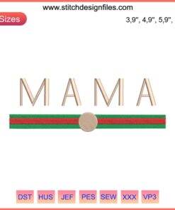MaMa Logo Embroidery Design, Custom Machine File, vibrant stitch pattern, digital embroidery art, branding, fashion appeal.