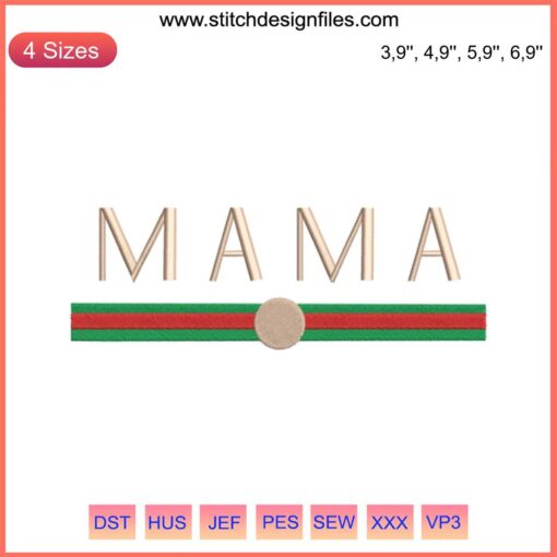 MaMa Logo Embroidery Design, Custom Machine File, vibrant stitch pattern, digital embroidery art, branding, fashion appeal.