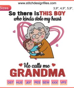 Heartfelt embroidery design featuring the phrase "So There Is This Boy Who Kinda Stole My Heart" with love family heart motifs.