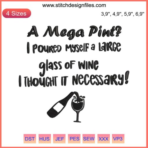Johnny Depp Mega Pint Embroidery Design File, Large Glass of Wine, Embroidery Machine Pattern